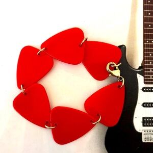 HP Killer Red Print Guitar Pick Bracelet OOAK